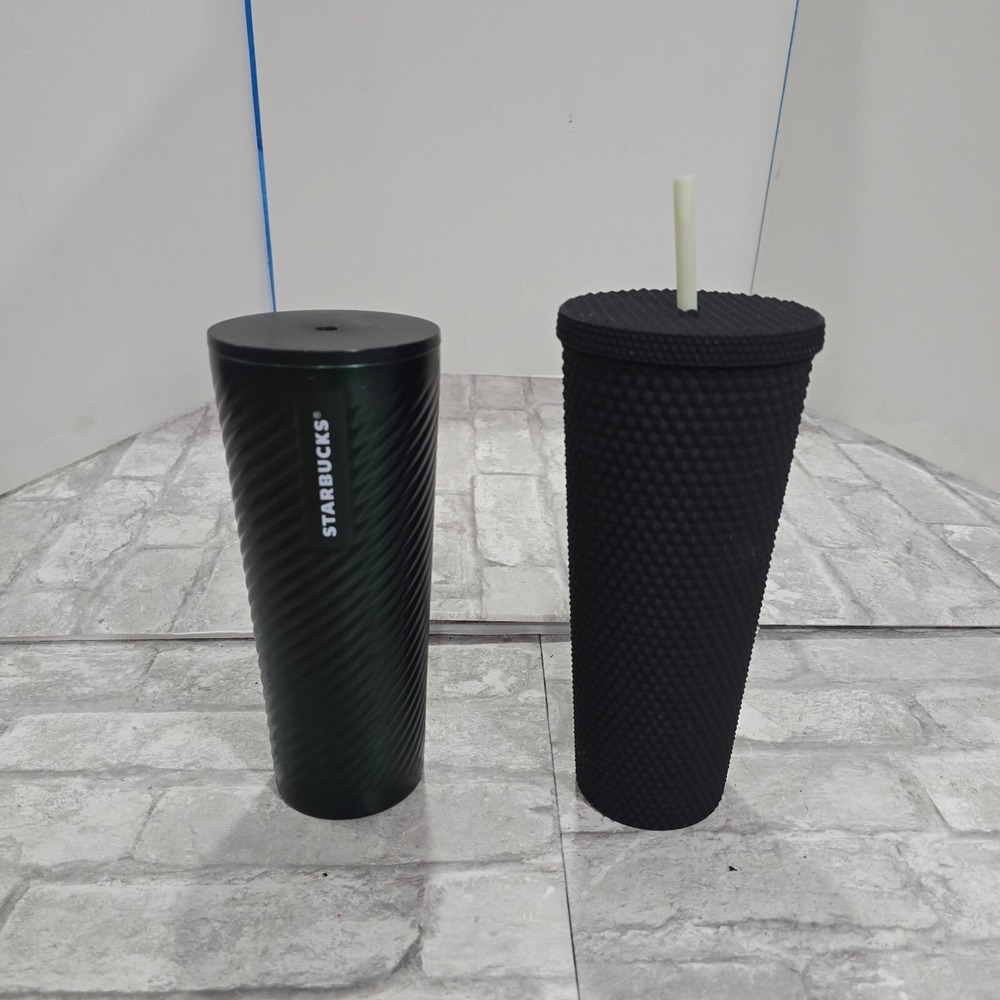 Lot of 2 Starbucks Winter 2022 Holiday Green Swirl 24oz Black Matte 24oz 2021